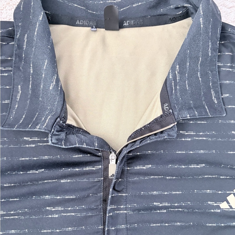 ADIDAS MEN'S BLACK & GREY STRIPE ZIP GOLF POLO SHIRT XL - Picture 4 of 5